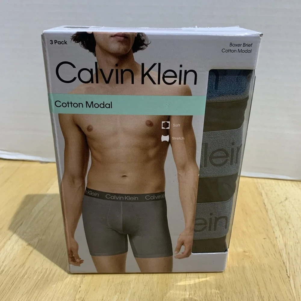 Calvin Klein Logo Boxer Brief 3 Pack Size XL 40-42 Underwear Cotton Modal